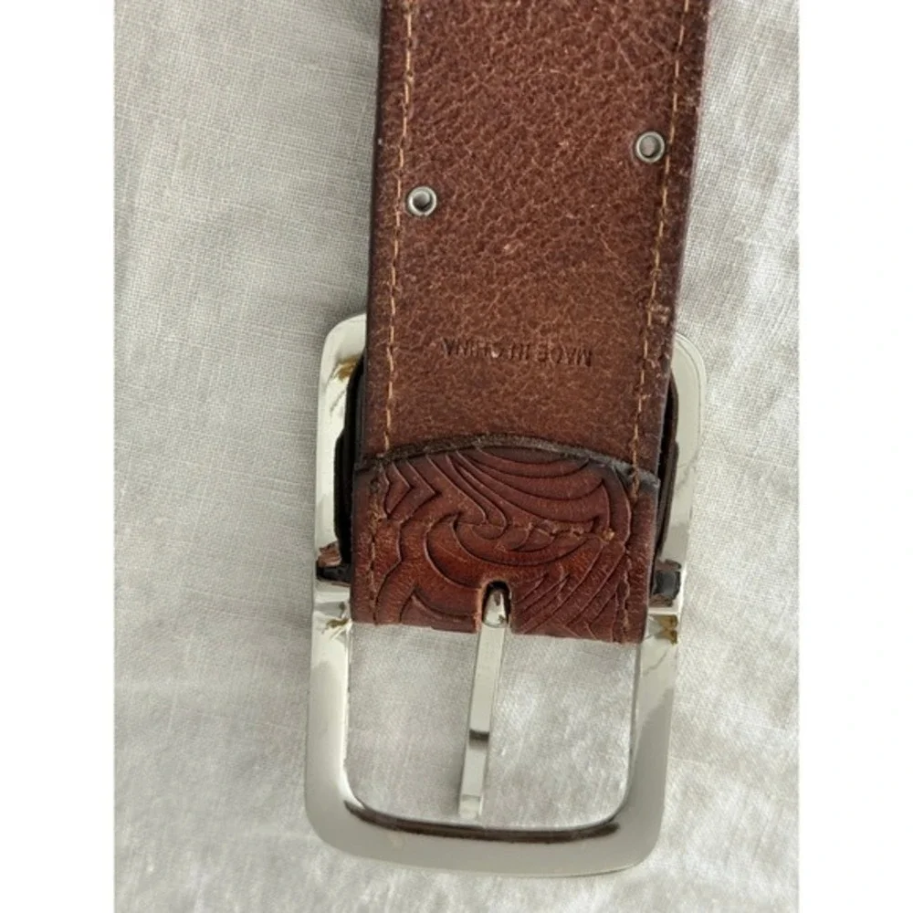 Vintage Guess Leather Belt Western Rhinestone Embossed Full Grain Silver Buckle